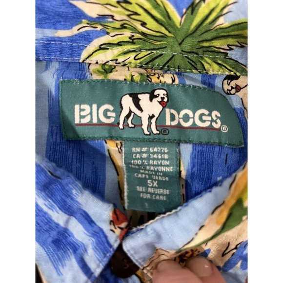 BIG DOGS Tropical Ocean Hawaiian Shirt 5X Palm Trees Water Island Hut - Picture 3 of 14